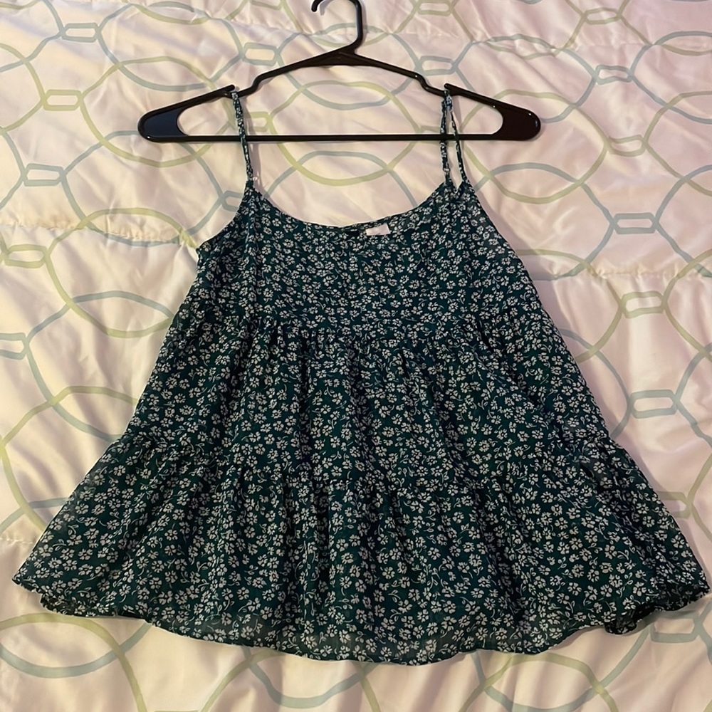 H&M Sheer Floral Green Tank Top